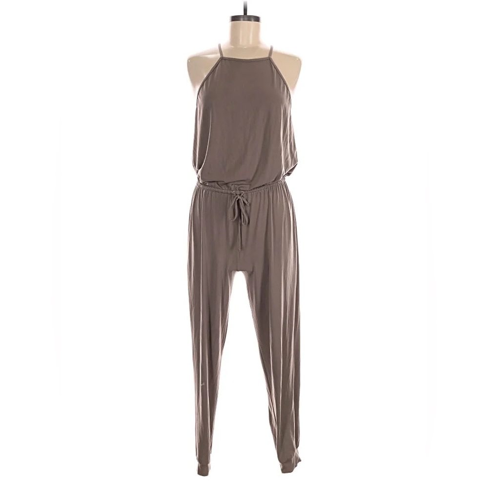 Lanston Women's Cowl Cami jumpsuit Pull On Drawstring Taupe 1912PH Size Medium